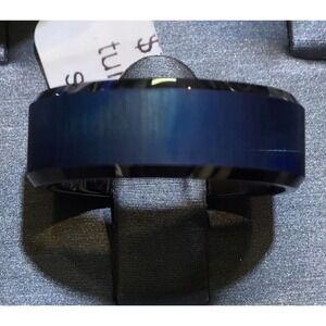 Mens Tungsten Ring Sz10 Gold Color/Blue Center Strip Unique Look New W Tags
